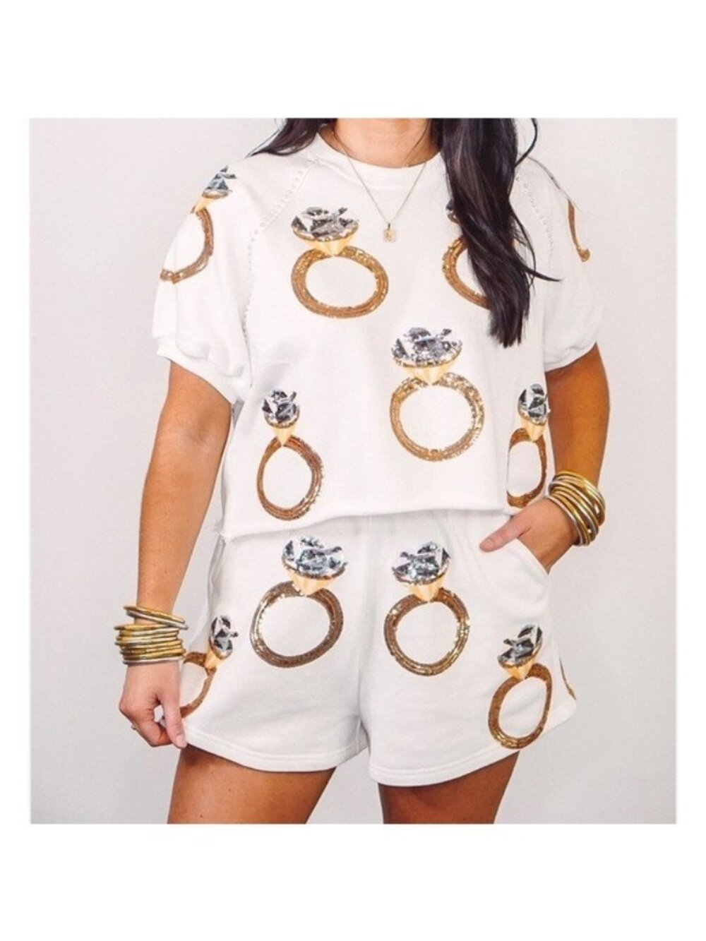 Queen of Sparkles Engagement Ring Bride White Cropped Sweatshirt, Size XS